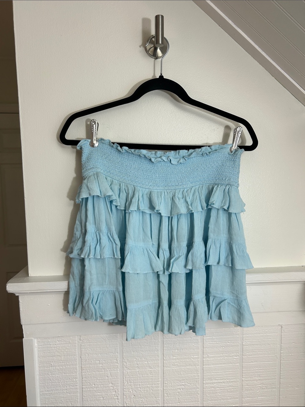 Free People Light Blue Boho Ruffle Viscose Skirt size XS Fairycore boho chic